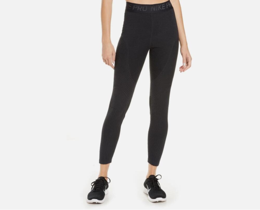 Nike Pro Hyperwarm Velour Tights Women’s L Black Ribbed Textured Leggings EUC